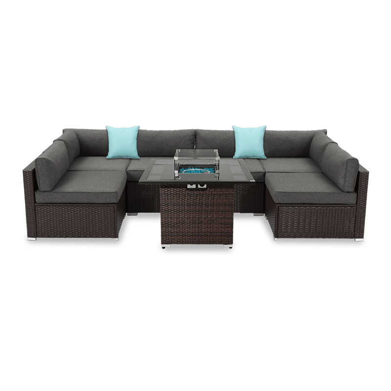 Howland 7 Piece U Shaped Outdoor Sofa with Fire Pit Table