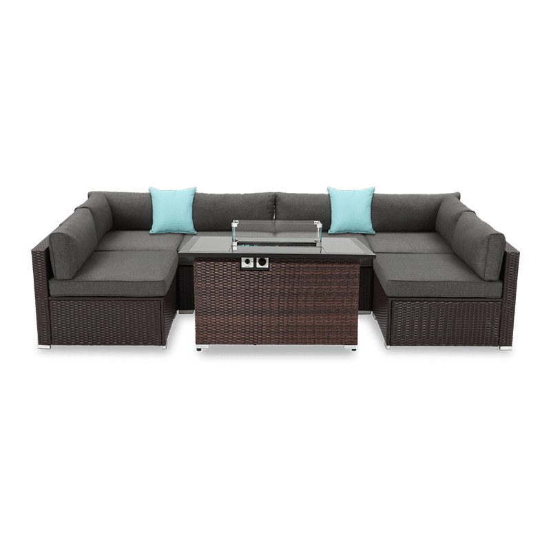 Howland 7 Piece U Shaped Outdoor Couch with Rectangular Fire Pit