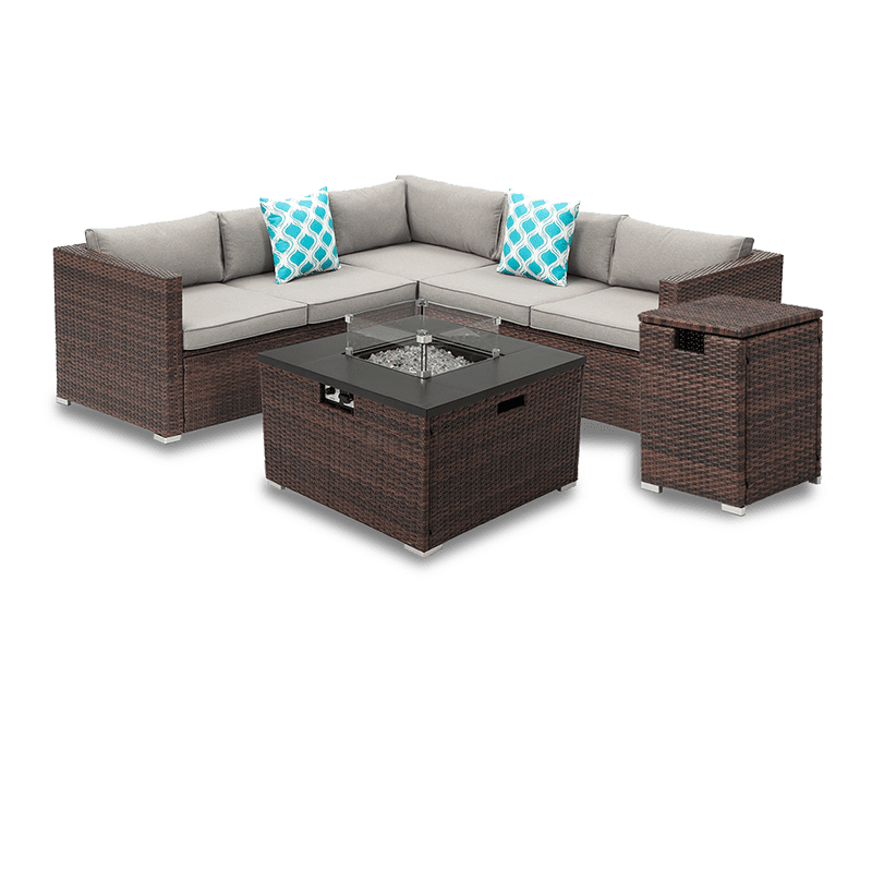 5 Piece L Shaped Outdoor Sectional with Square Fire Pit COSIEST