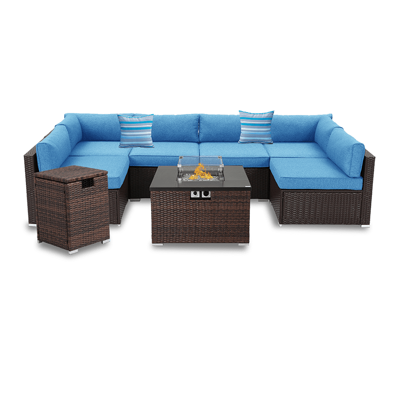 Howland 8 Piece U Shaped Outdoor Sectional with Square Fire Pit