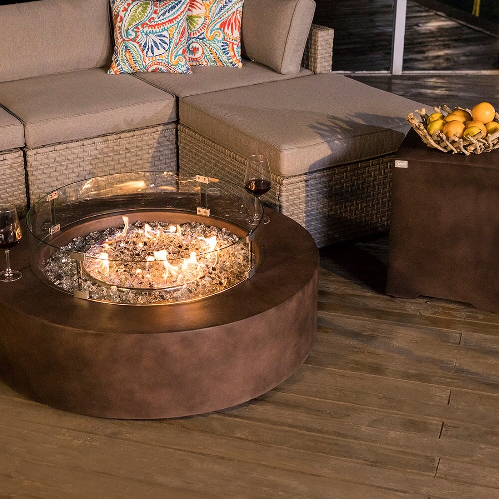 Bronze Round Propane Fire Pit Set