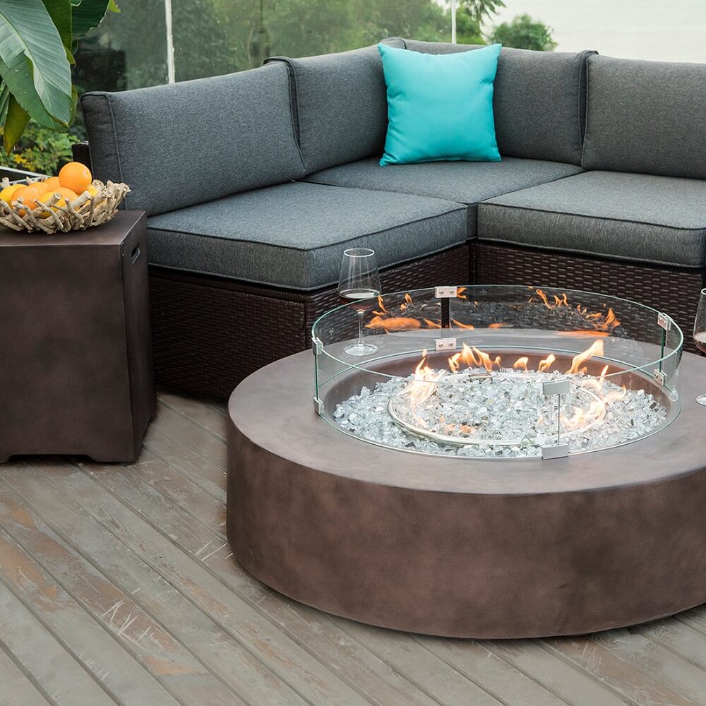Bronze Round Propane Fire Pit Set