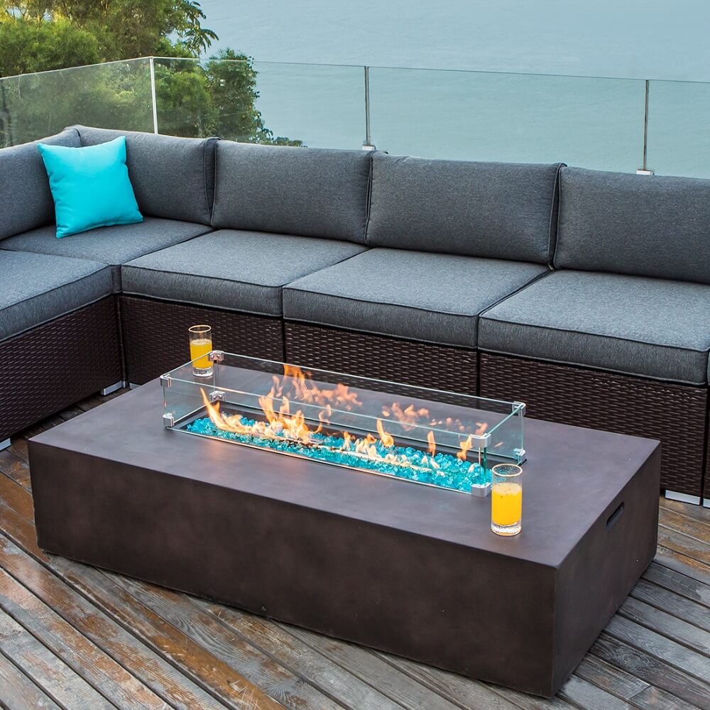 Bronze Rectangle Propane Fire Pit Set