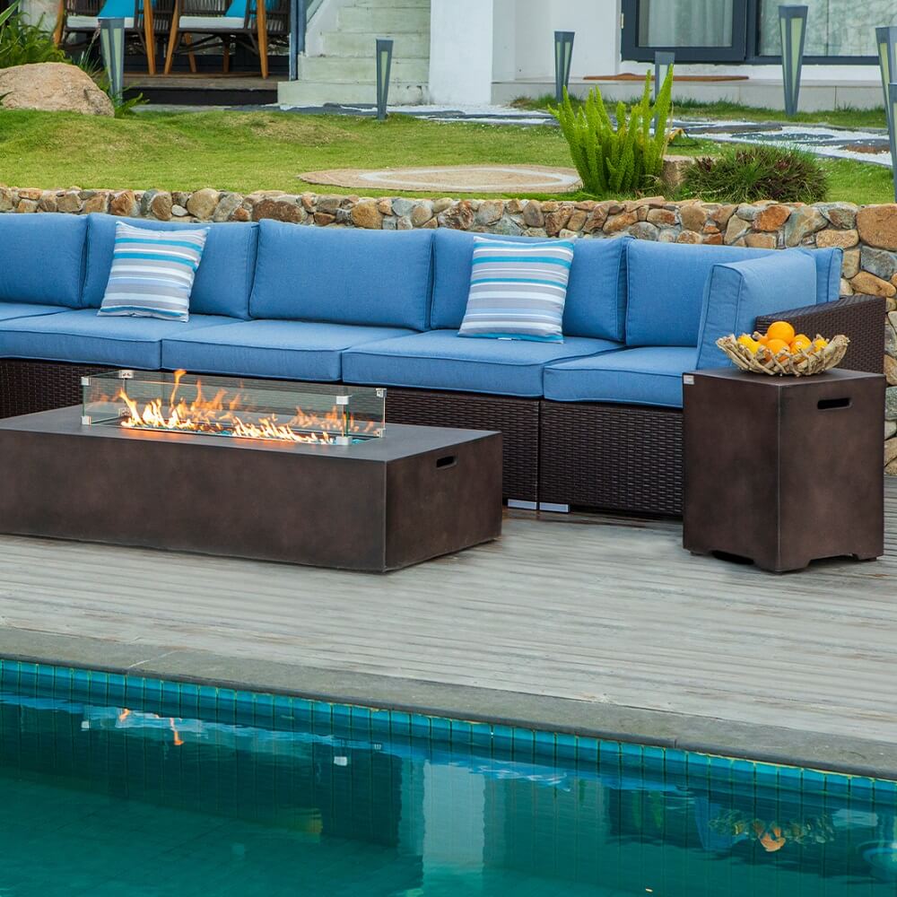Bronze Rectangle Propane Fire Pit Set